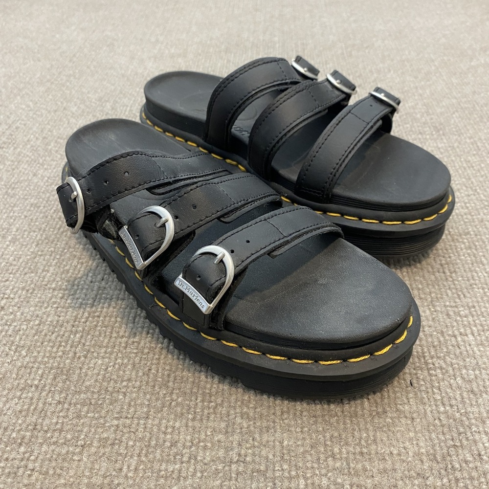 Dr. Martens Blaire Slide Sandals Womens Size 8 Black Leather Strappy Platform